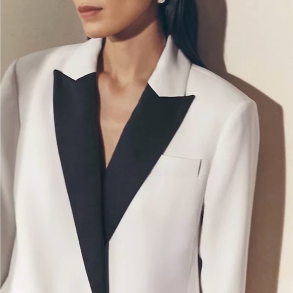Ann Taylor White Blazer with Black Lapel